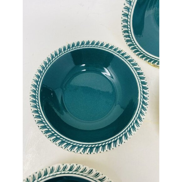 Harkerware Corinthian Teal Green 5” Ice Cream Berry Bowls Set Of 5 - Picture 5 of 9